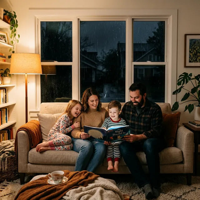 Familia segura por linternas